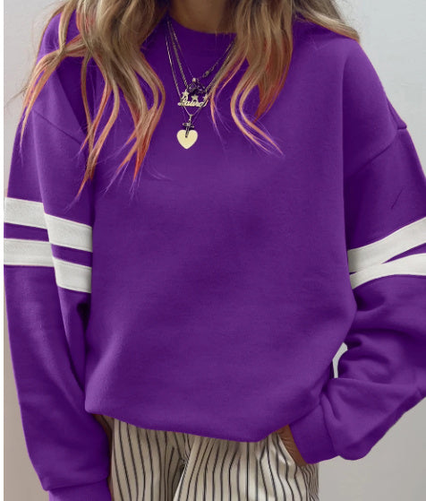 Red Dahlia Varsity Striped Detail Drop Shoulder Oversized Sweatshirt