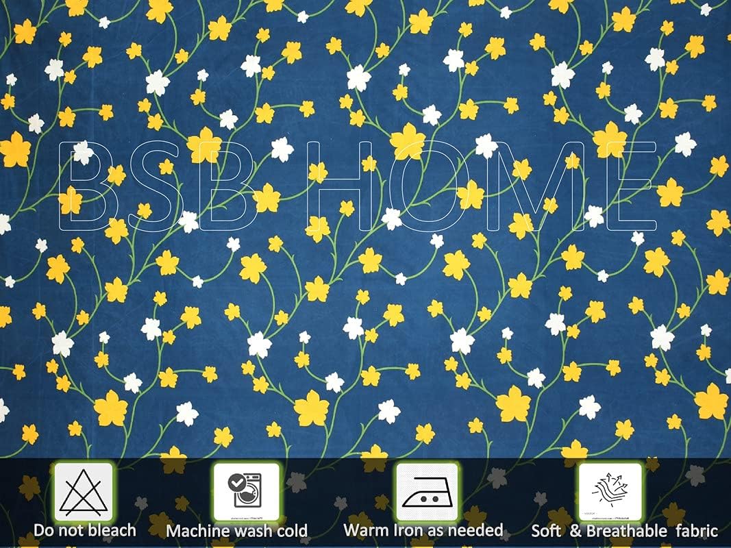 BSB HOME Premium Single Bedsheet with 1 Pillow Covers - 160 TC Supersoft Microfiber - Breathable & Wrinkle Free - 2 Pcs Set | Dark Blue and Yellow Leaf