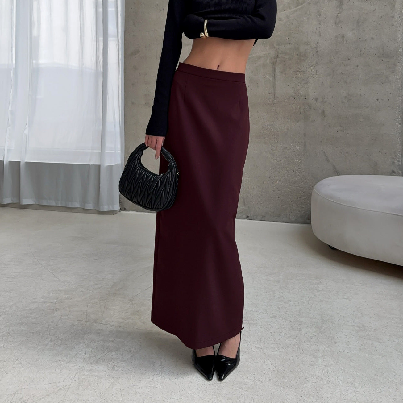 High Waist Slimming Sense Of Design Split Straight Skirt