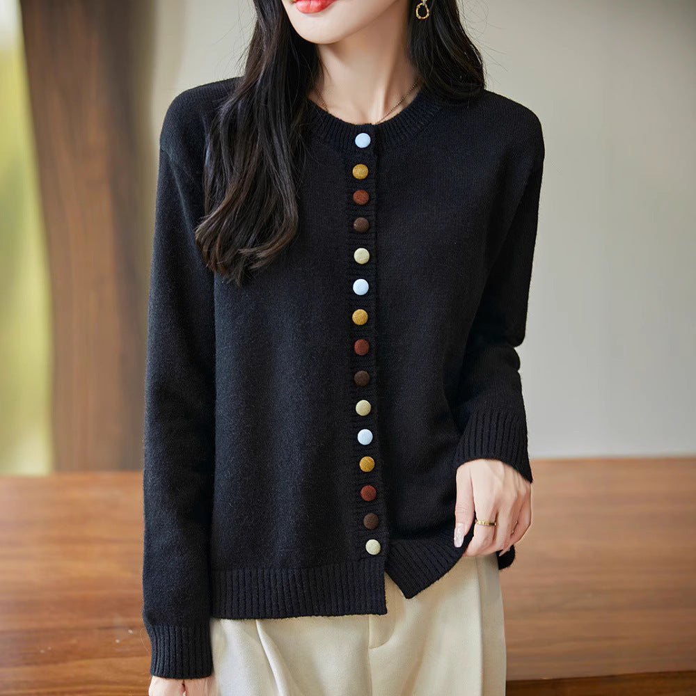 Women's Loose Soft And Age-reducing Simple Casual Jacket With Colorful Buttons