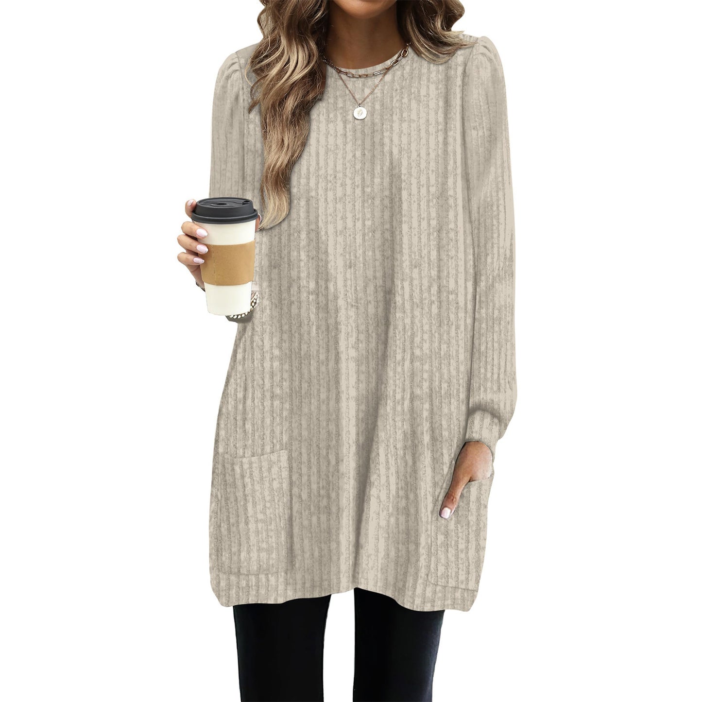 Pocket Lengthened Loose Casual Bubble Long-sleeved Shirt