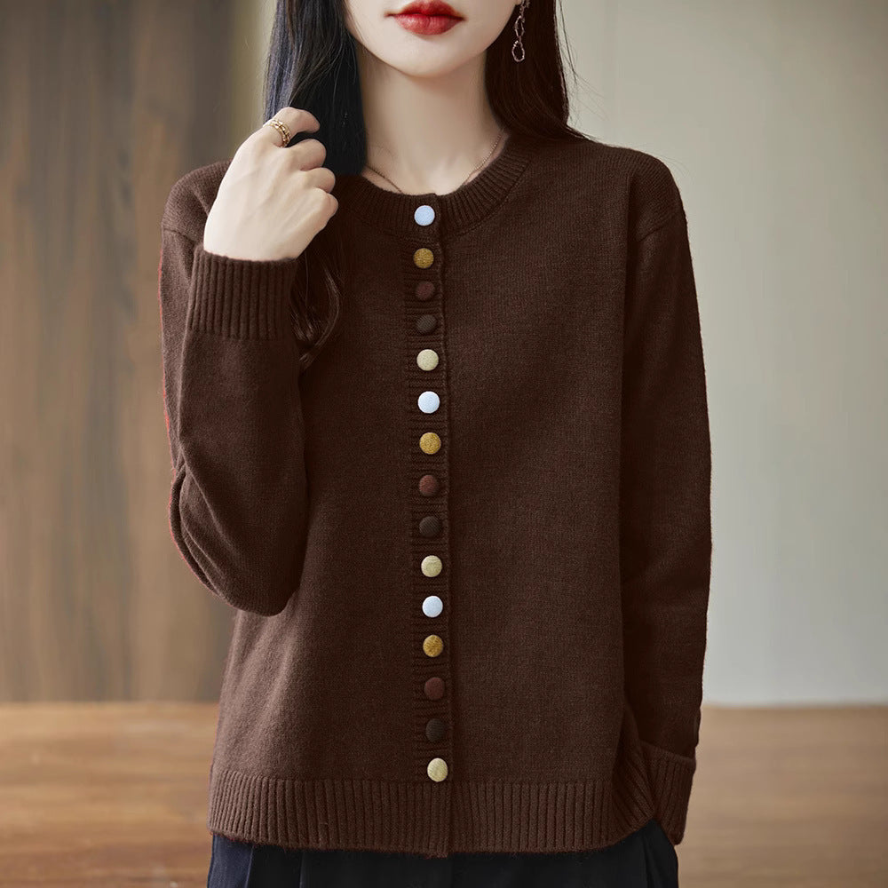 Women's Loose Soft And Age-reducing Simple Casual Jacket With Colorful Buttons