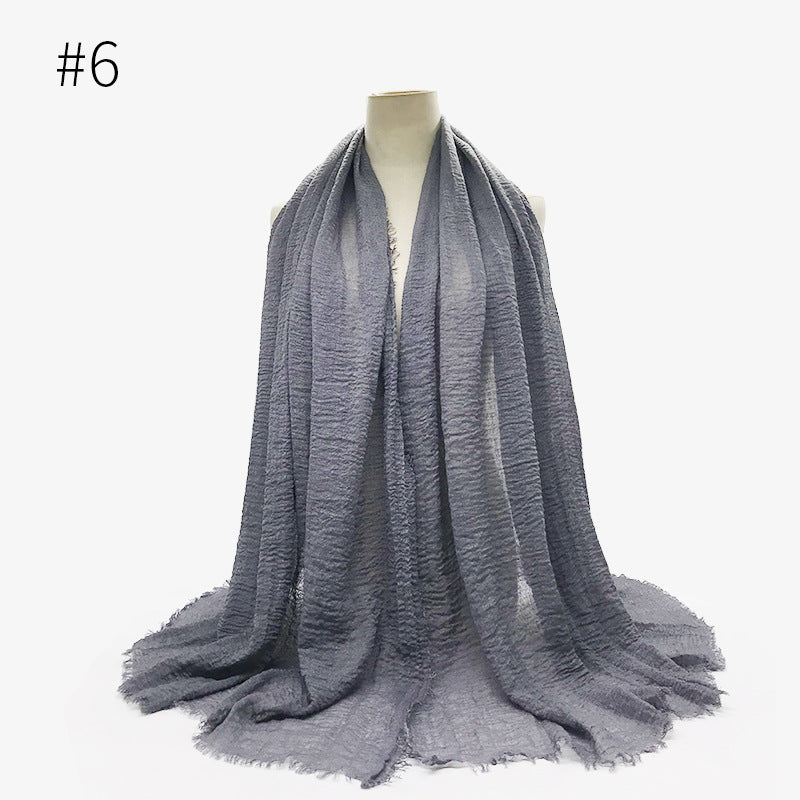 Bubble plain Scarf / cotton scarf fringes women soft solid hijab popular muffler shawls big Pashmina wrap hijab - souqmart