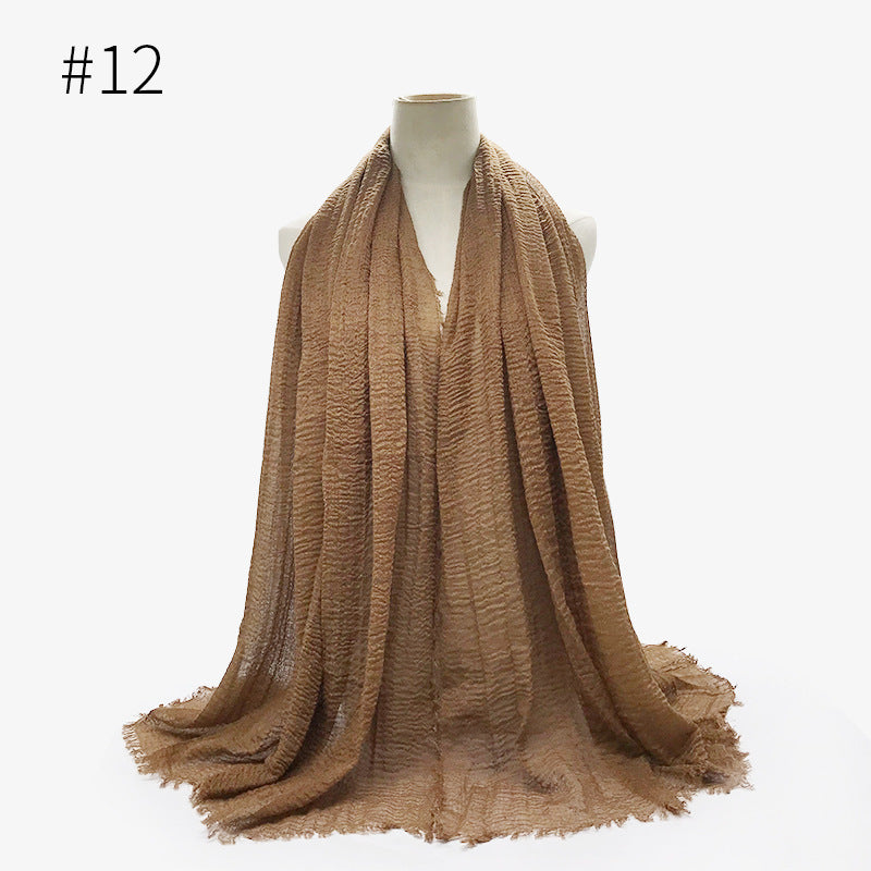 Bubble plain Scarf / cotton scarf fringes women soft solid hijab popular muffler shawls big Pashmina wrap hijab - souqmart