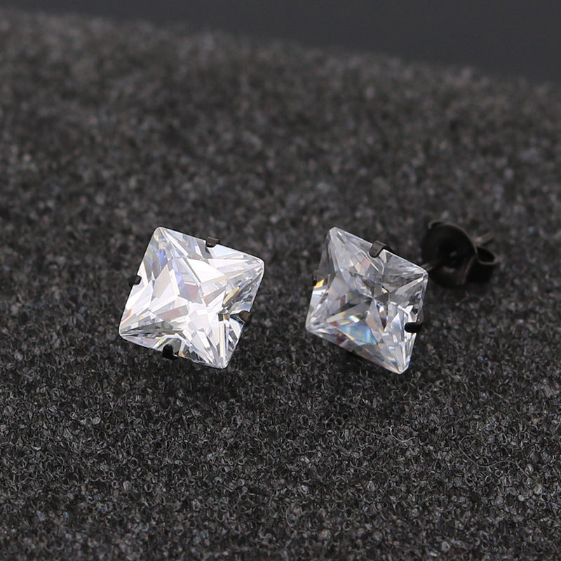 Fashion Stainless Steel Four Claw Square Ear Studs - souqmart