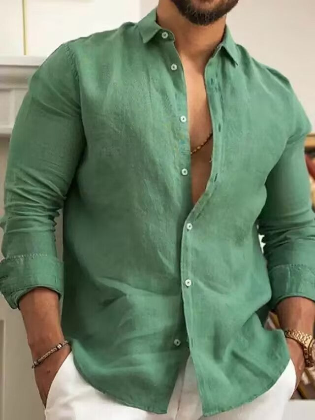 Long Sleeve Shirt Plain Lapel Casual Daily - souqmart