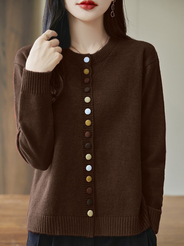 Women's Loose Soft And Age-reducing Simple Casual Jacket With Colorful Buttons