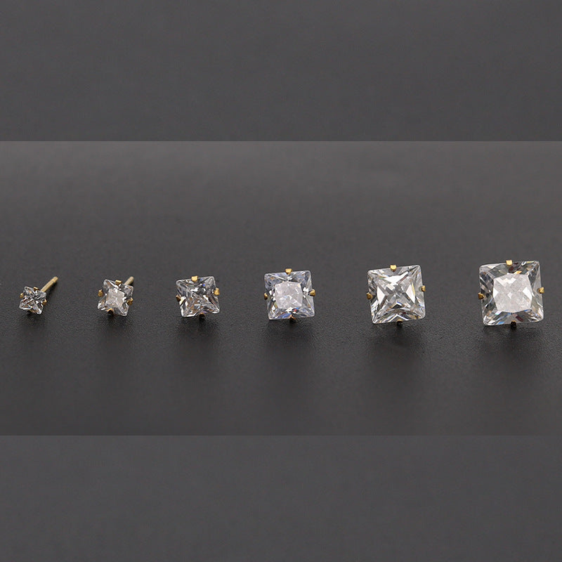 Fashion Stainless Steel Four Claw Square Ear Studs - souqmart