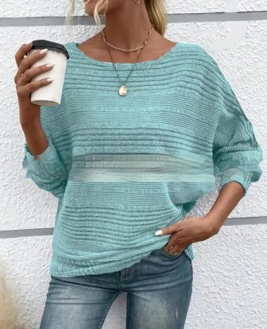 Women's Round Neck Splicing Pullover Top T-shirt