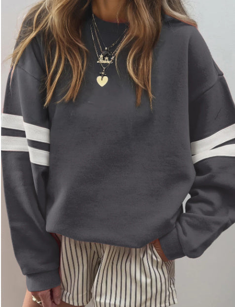 Red Dahlia Varsity Striped Detail Drop Shoulder Oversized Sweatshirt