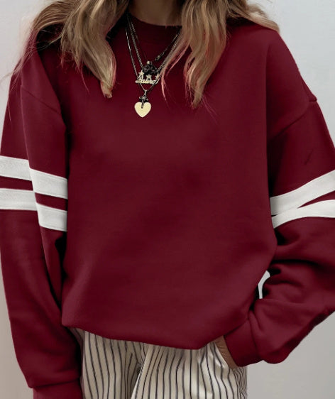 Red Dahlia Varsity Striped Detail Drop Shoulder Oversized Sweatshirt