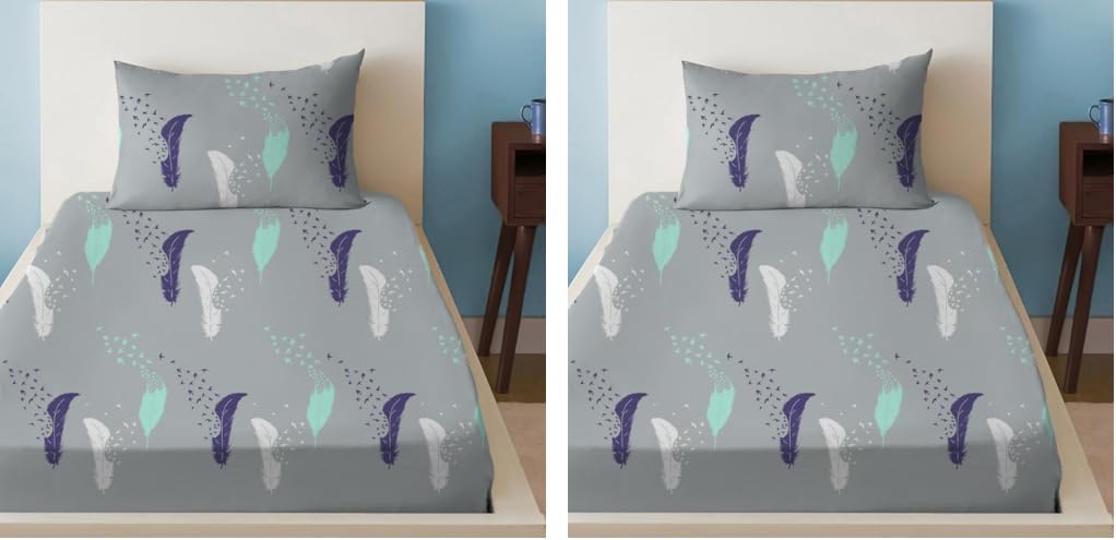 Sleep Well 90 GSM Bedsheet with Pillow Case (Blue & Pink Diamond Design, Single)