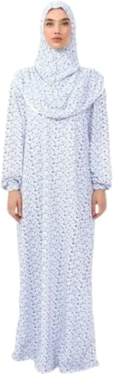 lavecci Prayer dress, prayer dress for womn, two pices prayer set for women, فستاÙ† صÙ„اة Ù†سائÙŠ, free size, wite with blue flora print