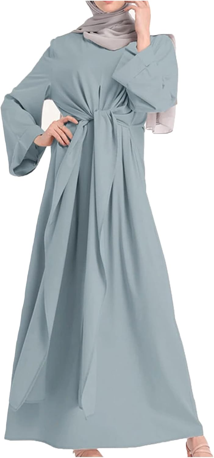 Baixnsj Muslim Long Sleeve Loose Casual Long colorful Dress