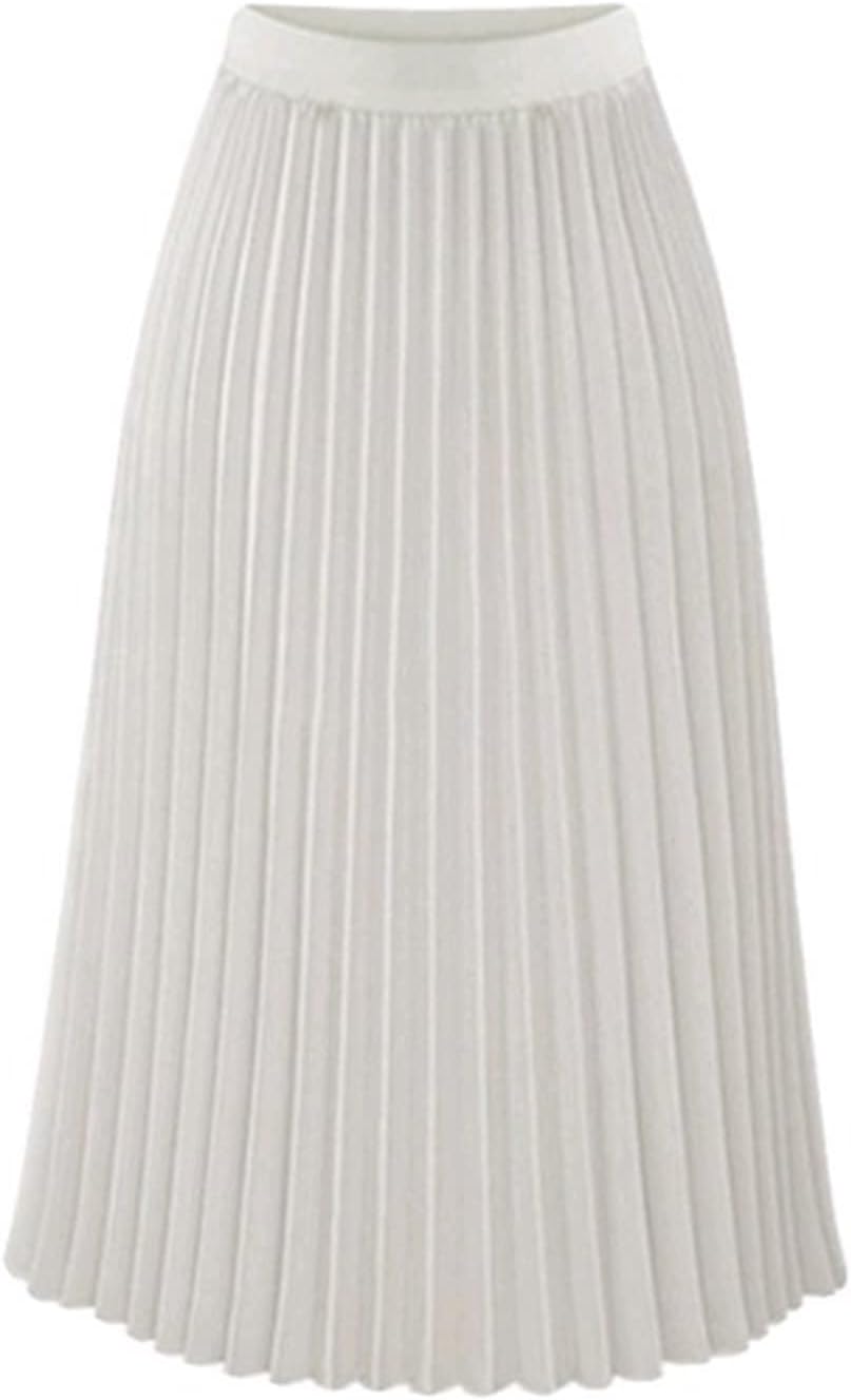 INGVY Long Skirt Pleated Skirt Womens Summer High Waist Pleated Tutu Elegant Chiffon Skirt Femme Black White Ladies Midi Skirt