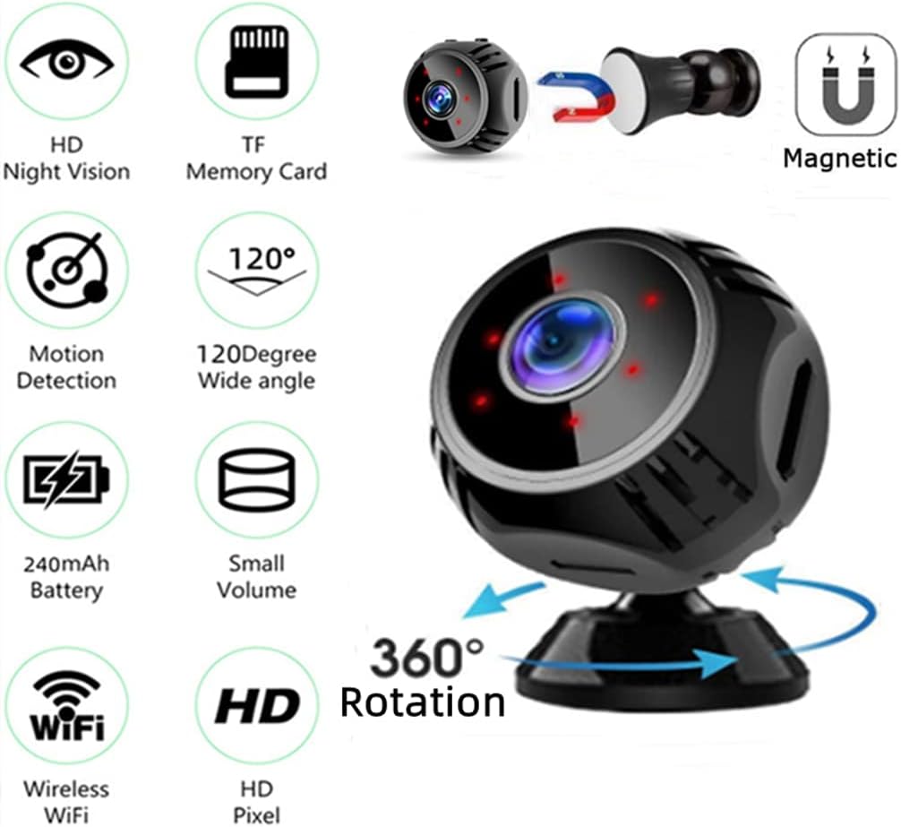 Mini Camera 1080P HD Hidden Camera Portable Small Nanny Cam with Night Vision and Motion Detection - Built-in Battery - Covert Security Camera for Home/Office/Indoor/Outdoor