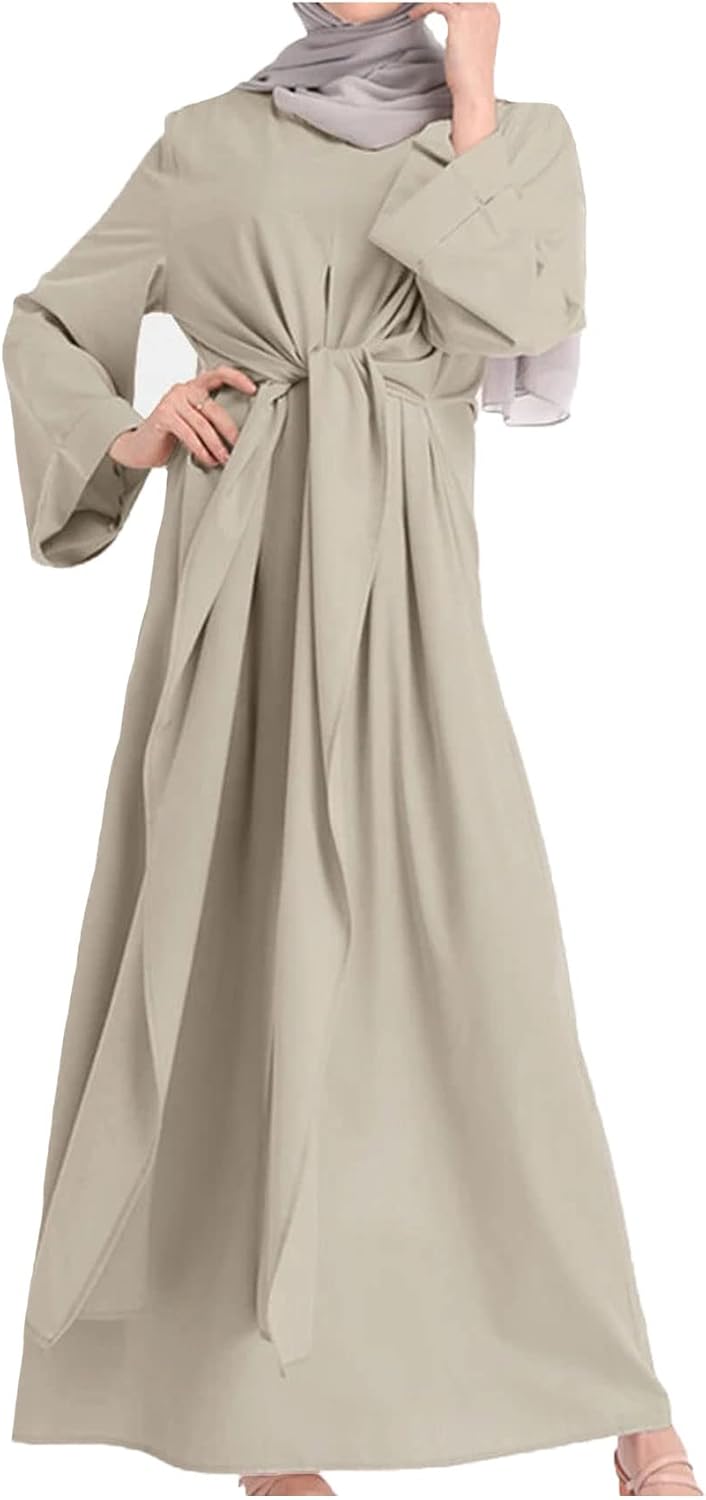 Baixnsj Muslim Long Sleeve Loose Casual Long colorful Dress