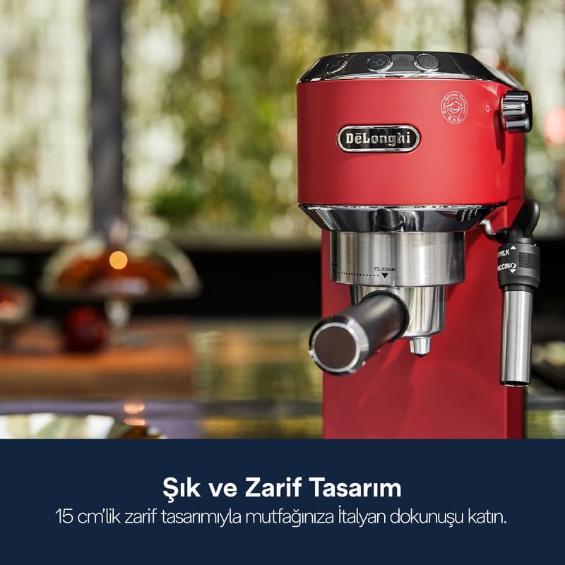 De'Longhi Dedica Arte Espresso Machine - MyLatteArt Milk Foam Nozzle, 15 BAR Pressure, Steel Tamper Included, Beige Gold - Create Perfect Espresso, Cappuccinos, and Latte Art at Home - EC885.BG