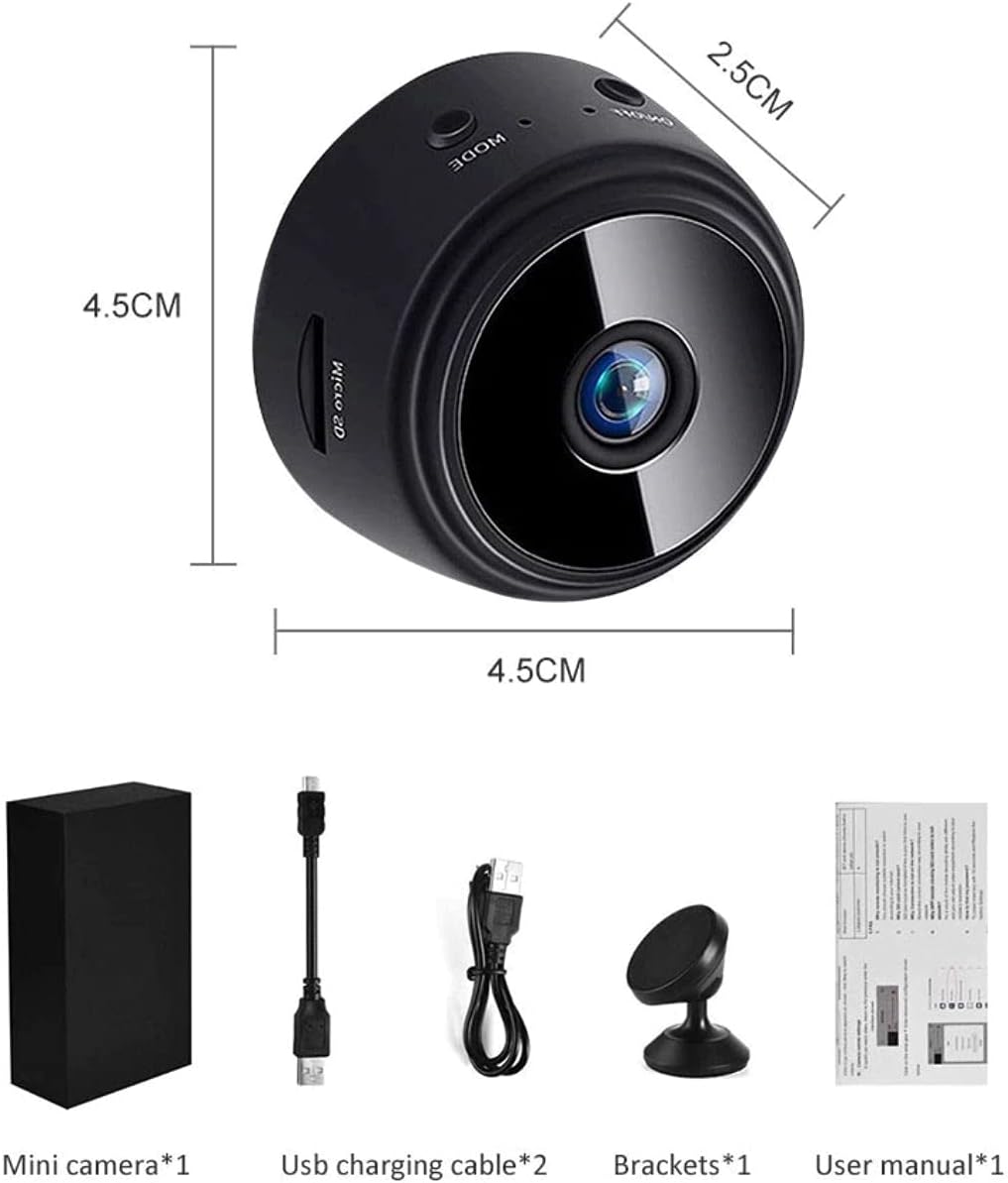 Eazyliv WiFi Mini Magnetic A9 Wireless Spy Hidden HD 1080P Small Portable Round Camera, Indoor Security Camera, Motion Detection, Instant Notifications Night Vision Camera (Camera & 64GB Card)