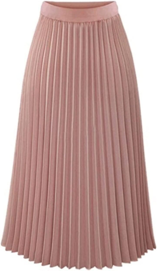 INGVY Long Skirt Pleated Skirt Womens Summer High Waist Pleated Tutu Elegant Chiffon Skirt Femme Black White Ladies Midi Skirt