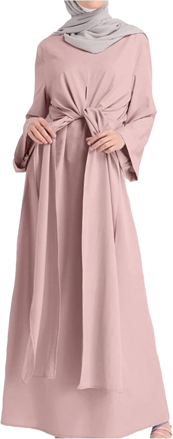 Baixnsj Muslim Long Sleeve Loose Casual Long colorful Dress