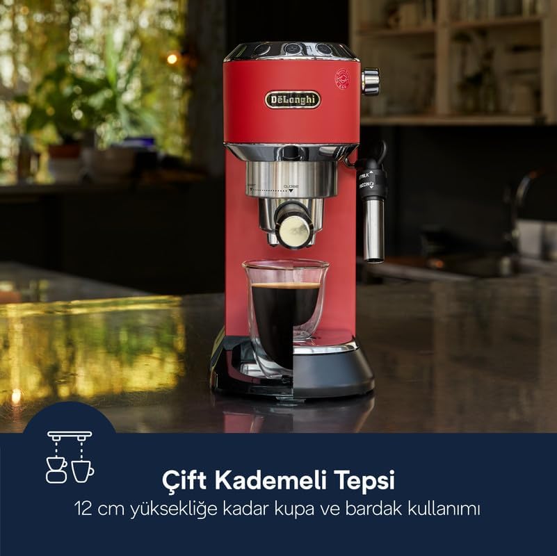 De'Longhi Dedica Arte Espresso Machine - MyLatteArt Milk Foam Nozzle, 15 BAR Pressure, Steel Tamper Included, Beige Gold - Create Perfect Espresso, Cappuccinos, and Latte Art at Home - EC885.BG