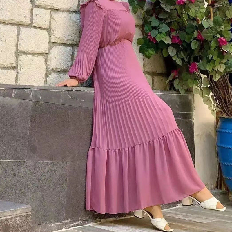 New Women's Net Color High Collar Pullover Fashion Loose Middle East Dresses - souqmart