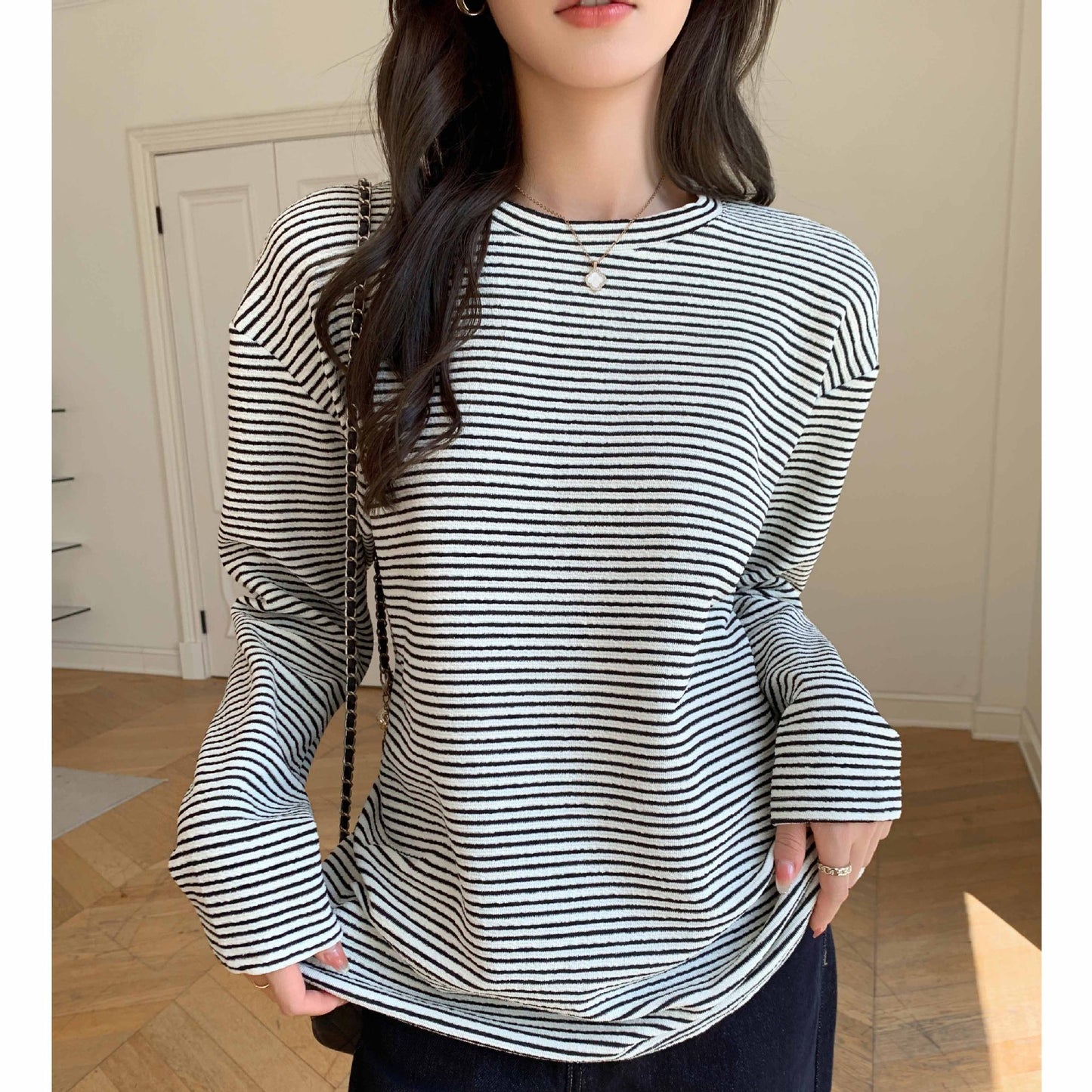 Women's Autumn And Winter Lazy Style Loose Slim Fit T-shirt Long Sleeved Top