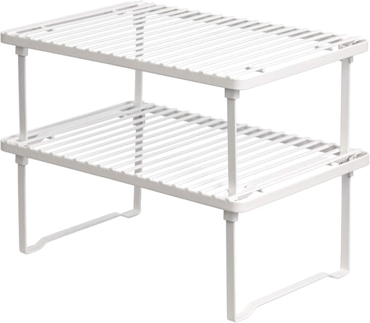 Amazon Basics Stackable Metal Kitchen Storage Shelves, Set of 2 - White