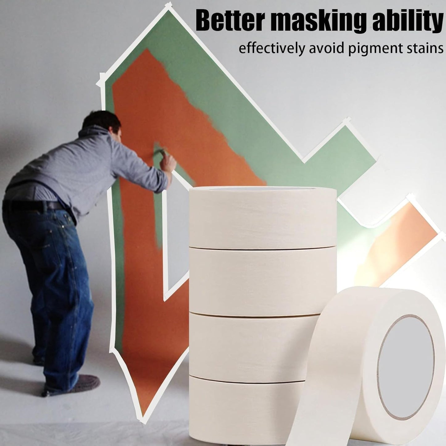 Valuxe Premium Masking Tape, 2 Inch X 20 Yards General Purpose Paper Tape For Painting, Labeling, Marking, Gardening, Packaging, Artworks, Schools, Office, Garage, Factory, Industrial Uses (6)