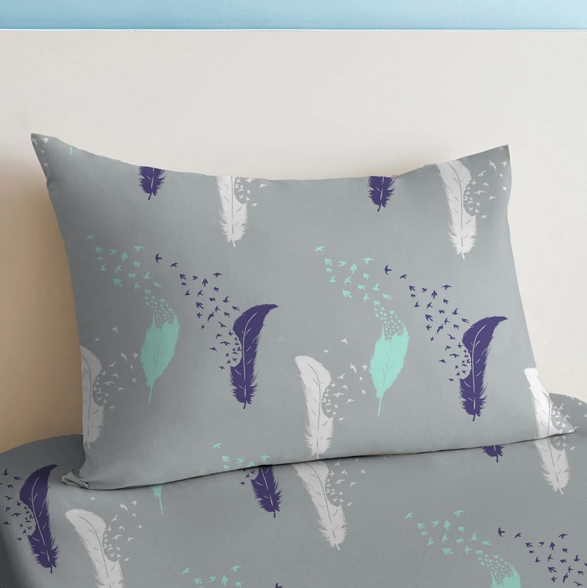 Sleep Well 90 GSM Bedsheet with Pillow Case (Blue & Pink Diamond Design, Single)