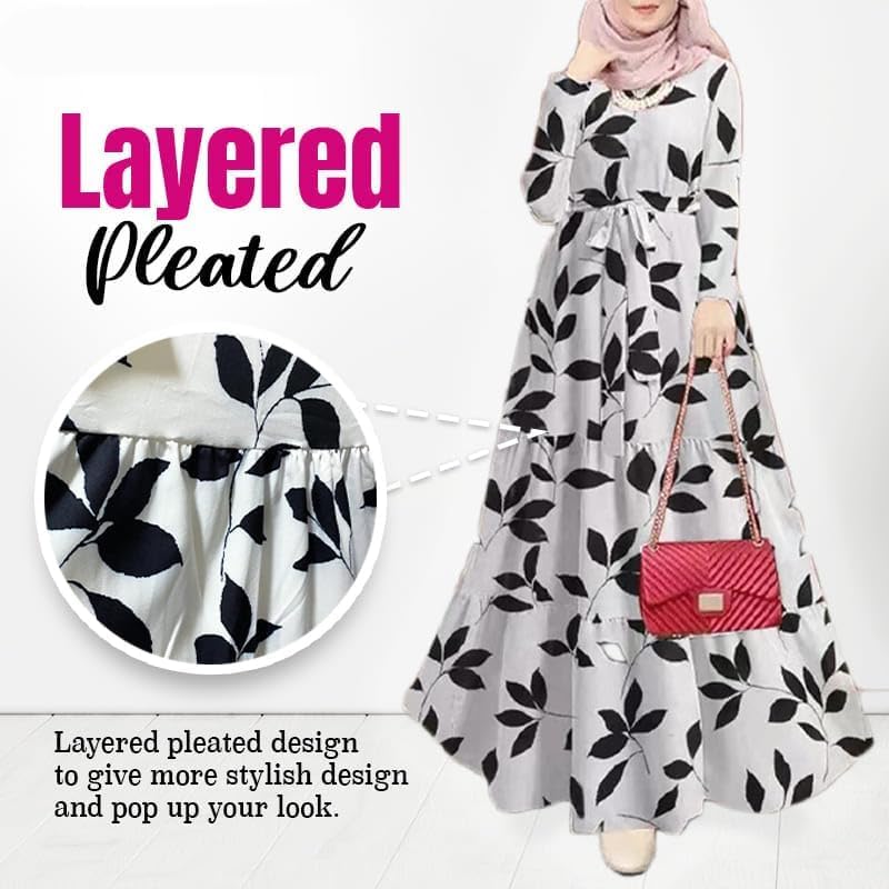 Fililogor Women's Dress with Hood Hijab Muslim Prayer Dress for Women Abaya Dress Islamic Long Sleeve Dress with Leaves Pattern Full Veil Dress