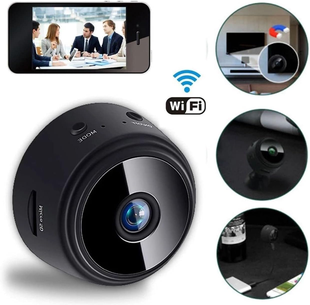 Eazyliv WiFi Mini Magnetic A9 Wireless Spy Hidden HD 1080P Small Portable Round Camera, Indoor Security Camera, Motion Detection, Instant Notifications Night Vision Camera (Camera & 64GB Card)