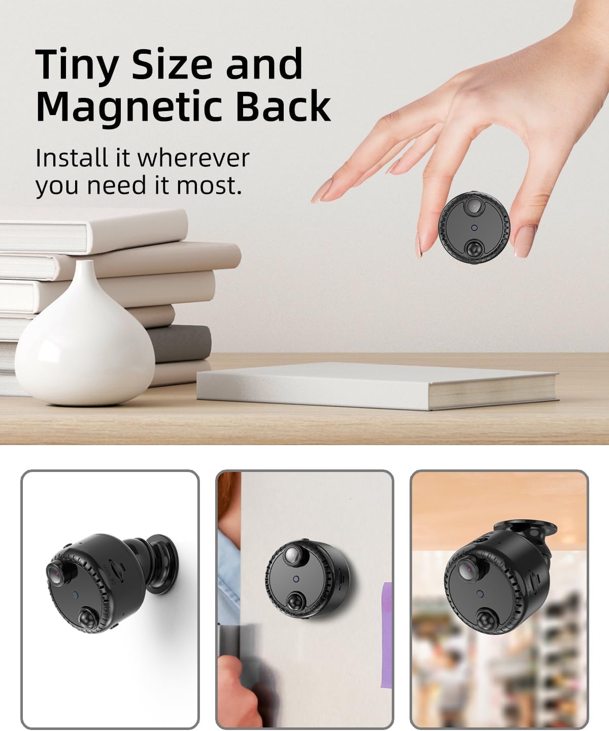 Excefore Mini Surveillance Camera, 4K Live Transmission Mobile Phone WiFi Small Wireless Video Surveillance, Easy Install with Magnetic Base, with Recording App Control & Night Vision