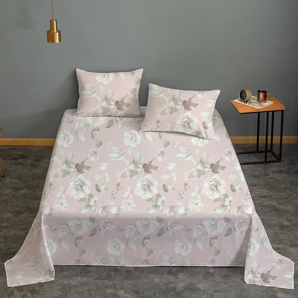 Sleep Well 90 GSM Bedsheet with Pillow Case (Blue & Pink Diamond Design, Single)