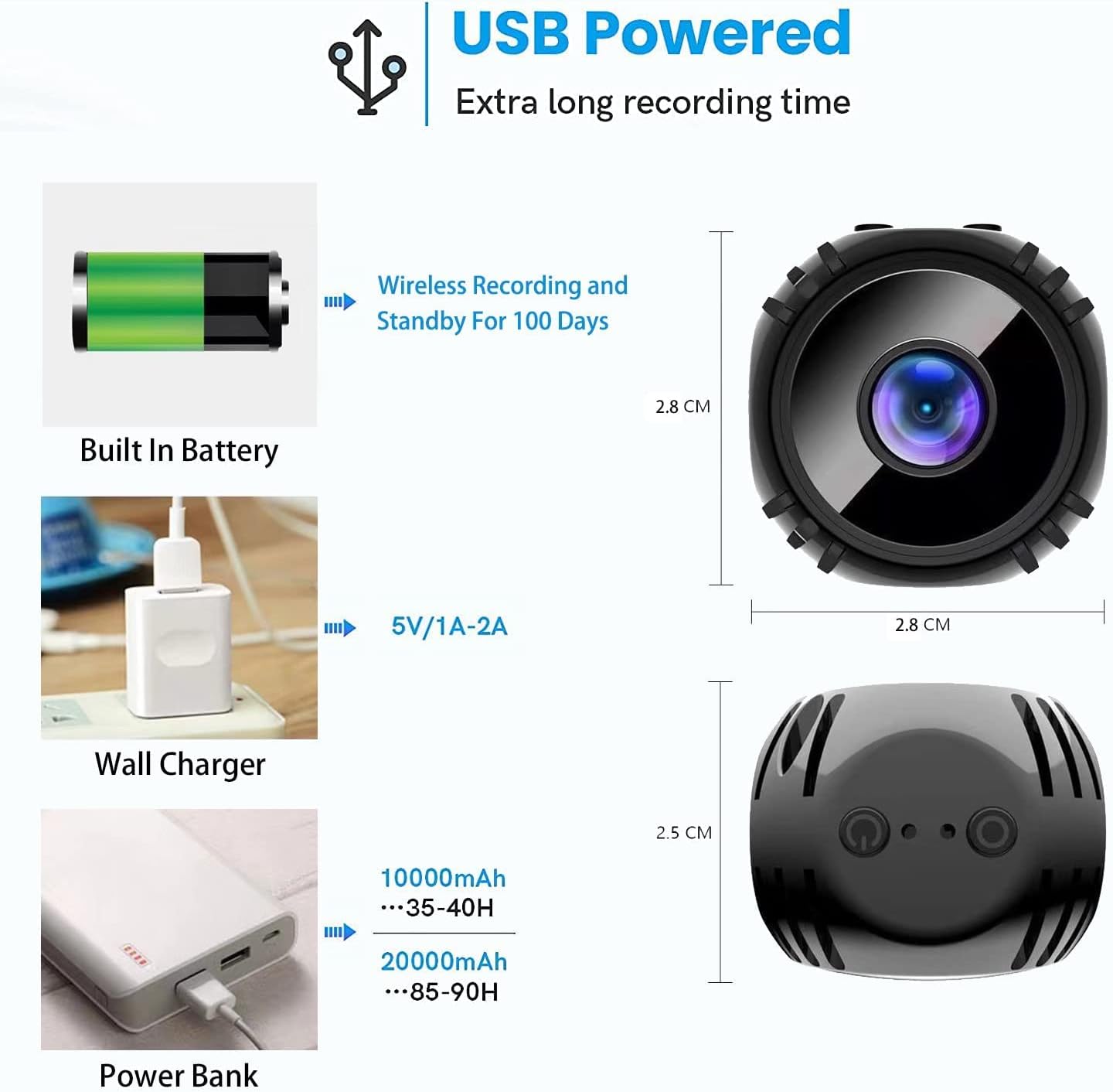 Mini Camera 1080P HD Hidden Camera Portable Small Nanny Cam with Night Vision and Motion Detection - Built-in Battery - Covert Security Camera for Home/Office/Indoor/Outdoor