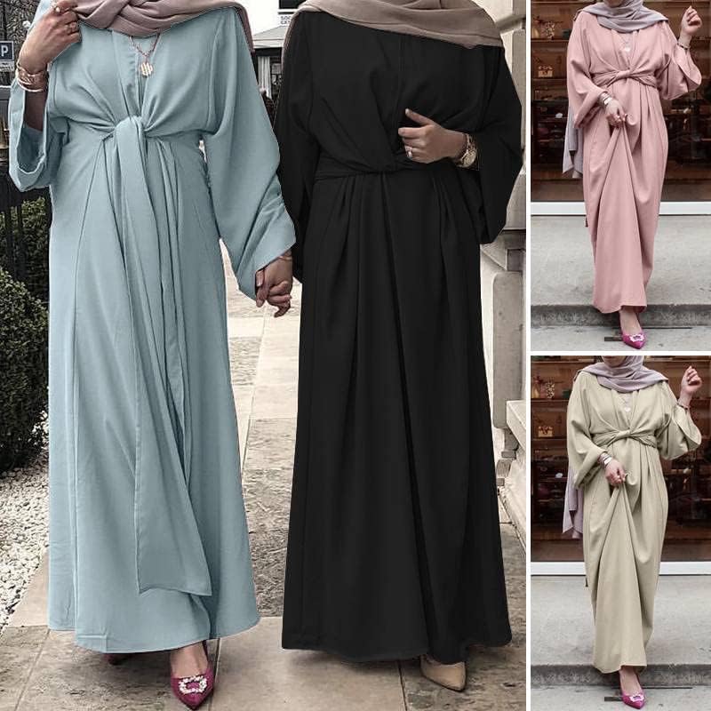 Baixnsj Muslim Long Sleeve Loose Casual Long colorful Dress