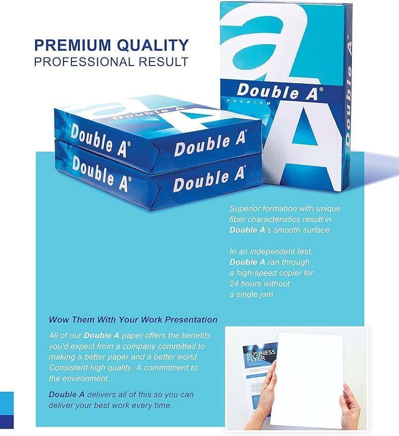 Double A A4 Printer Copy Paper | 80 GSM 500 Sheets per Ream | Pack of 5 Reams | Multipurpose Paper for Printers Copiers Fax Machine