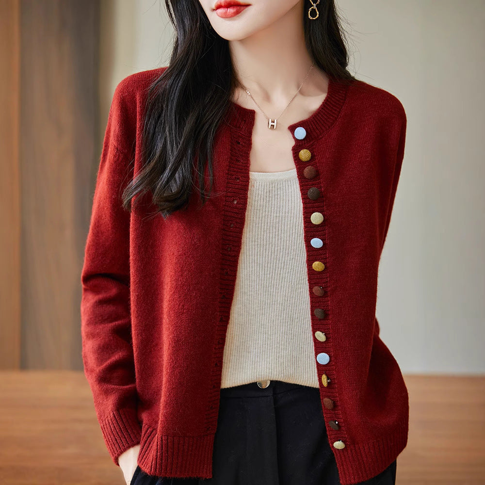 Women's Loose Soft And Age-reducing Simple Casual Jacket With Colorful Buttons