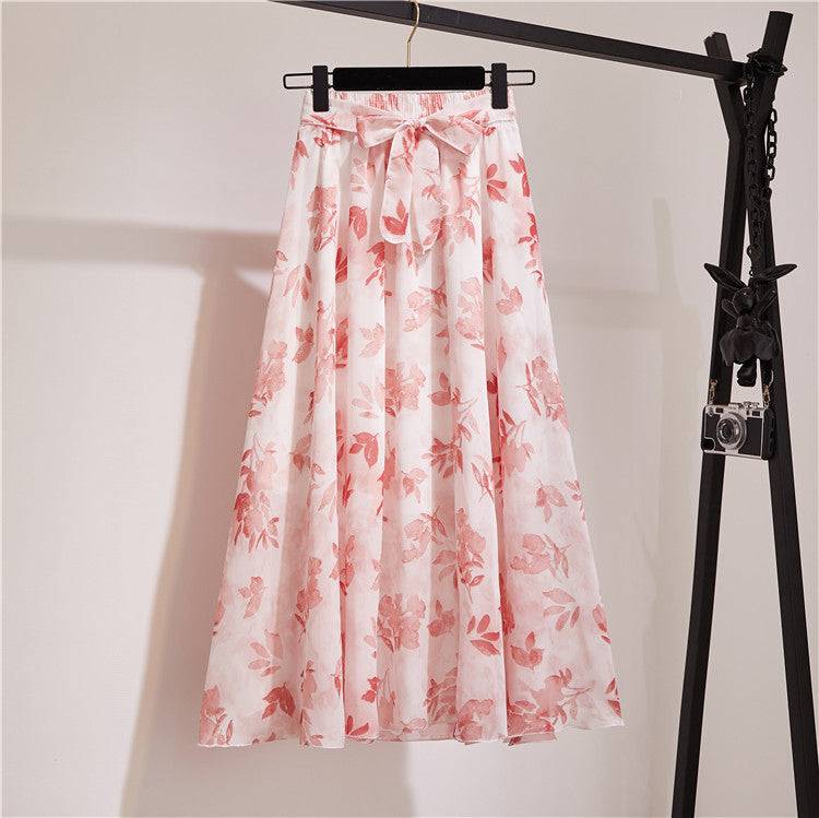Loose Belly-covering Chiffon Print Skirt - souqmart