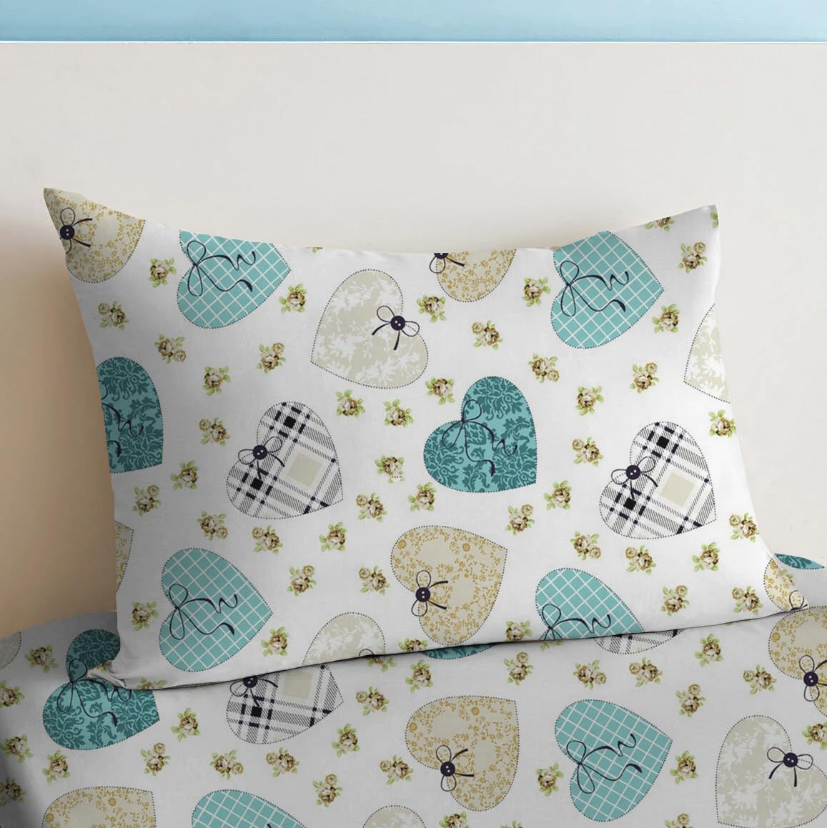 Sleep Well 90 GSM Bedsheet with Pillow Case (Blue & Pink Diamond Design, Single)