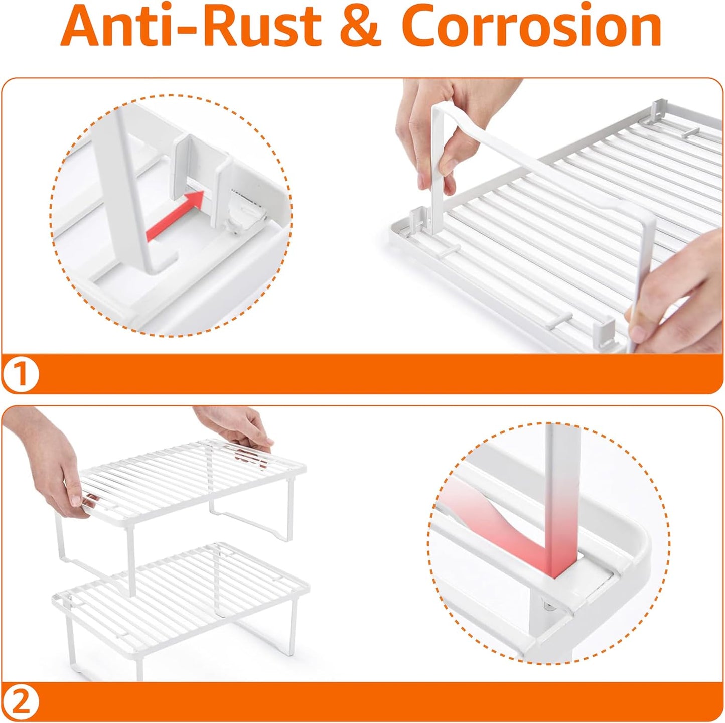 Amazon Basics Stackable Metal Kitchen Storage Shelves, Set of 2 - White