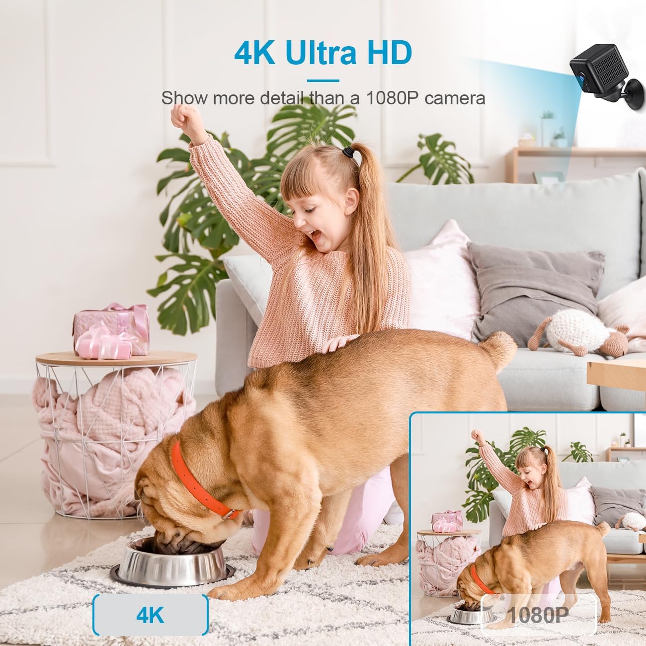 AOBOCAM Mini Camera for Home 4K HD Indoor Battery Mini Cameras Wireless WiFi Security Camera Pet Camera App Control Smallest Surveillance Camera for Room Nanny CAM with Motion Detection Night Vision