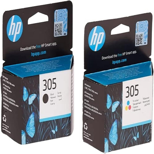 305 Black Original Ink Cartridge Black (1) + HP 305 Tri-color Original Ink Cartridge(1) (3YM61AE/3YM60AE) | Works with HP DeskJet 2700, 2730, 4100 Printers Black/MulticolorBlack/Multicolor