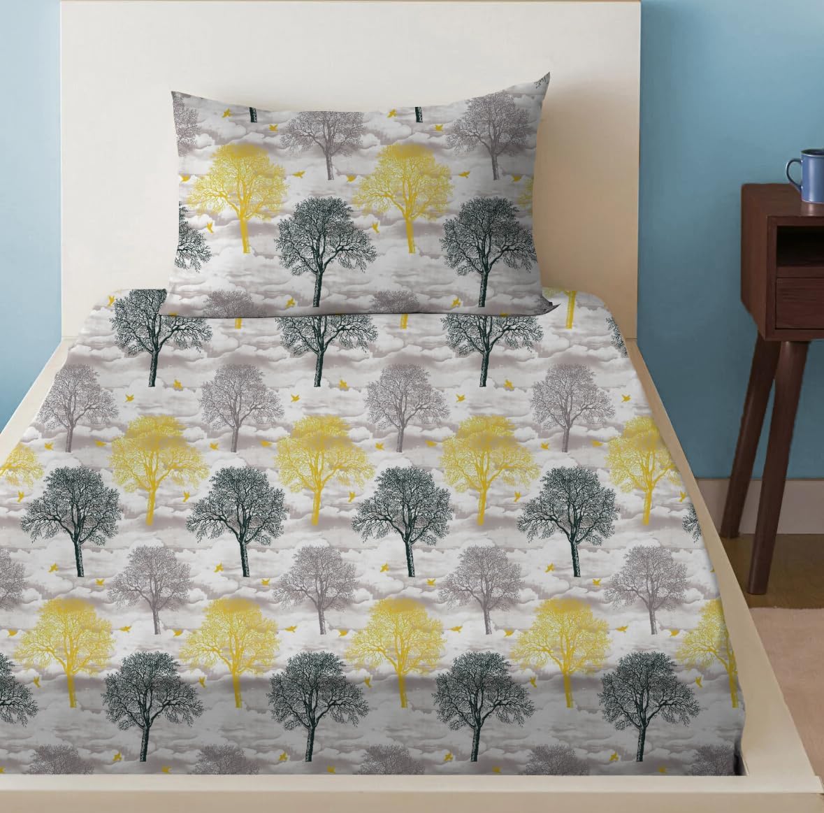 Sleep Well 90 GSM Bedsheet with Pillow Case (Blue & Pink Diamond Design, Single)