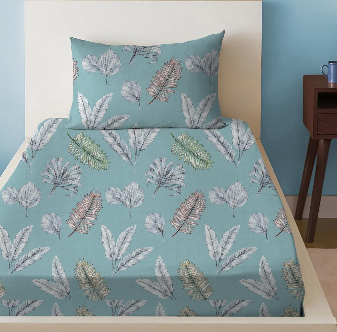 Sleep Well 90 GSM Bedsheet with Pillow Case (Blue & Pink Diamond Design, Single)