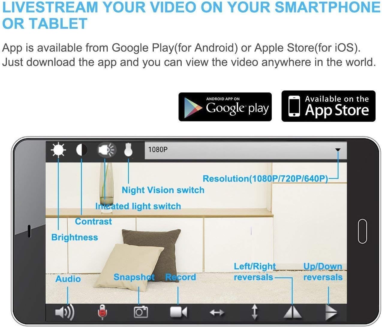 Security 1080P WiFi Camera with USB Charger with Night Vision Indoor Home Security Camera Wireless Baby Moniton Surveillance Security Cam Motion Detection with App