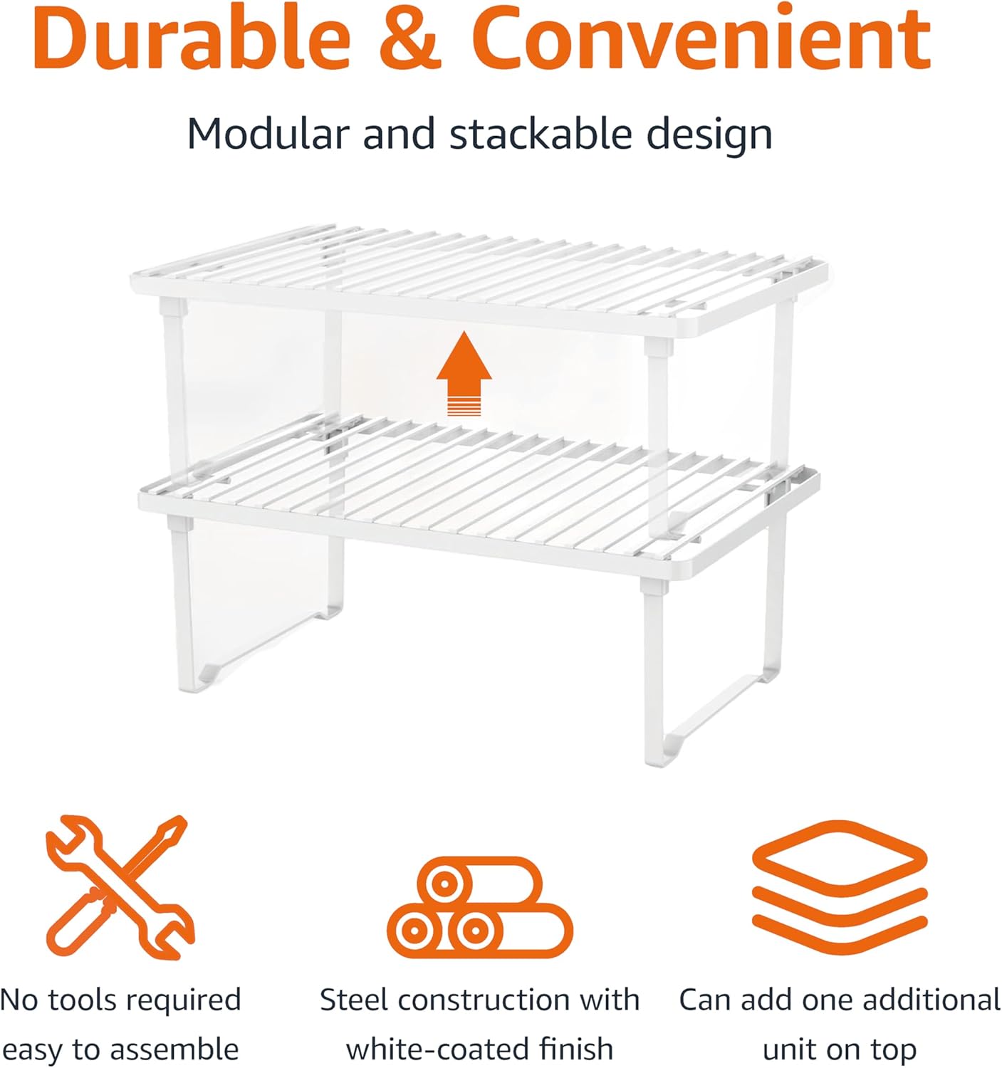 Amazon Basics Stackable Metal Kitchen Storage Shelves, Set of 2 - White