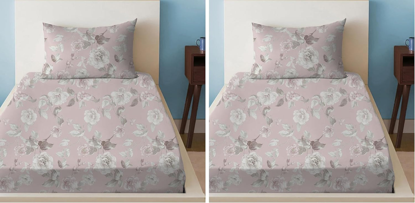 Sleep Well 90 GSM Bedsheet with Pillow Case (Blue & Pink Diamond Design, Single)