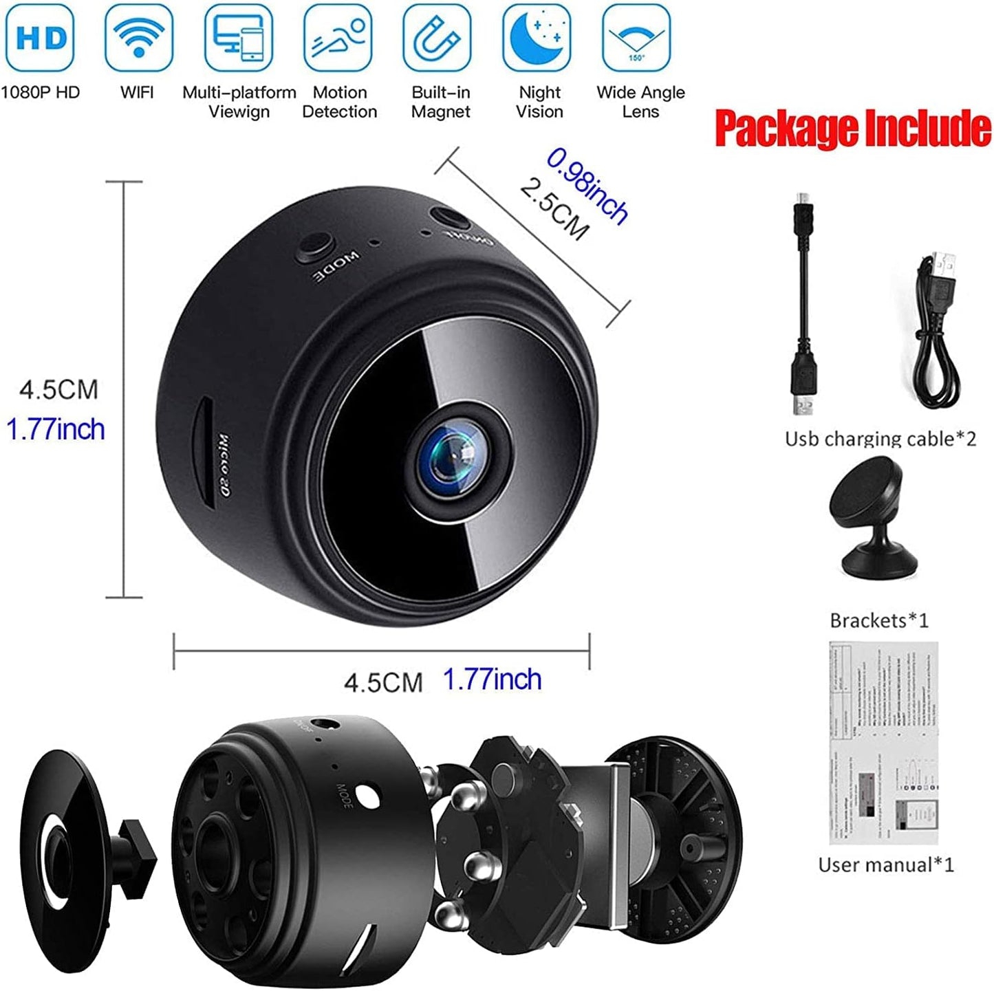 Mini WiFi Hidden Cameras,Wireless Spy Cameras with Video Live Feed, HD 1080P Home Security Cameras, Baby Nanny Cam,Tiny Smart Cameras with Night Vision and Motion Detection.
